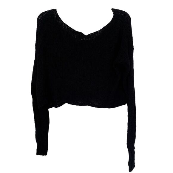 Say What Black Wide Shoulder Knit Long Sleeve Crop Sweater Size Medium - Picture 1 of 3